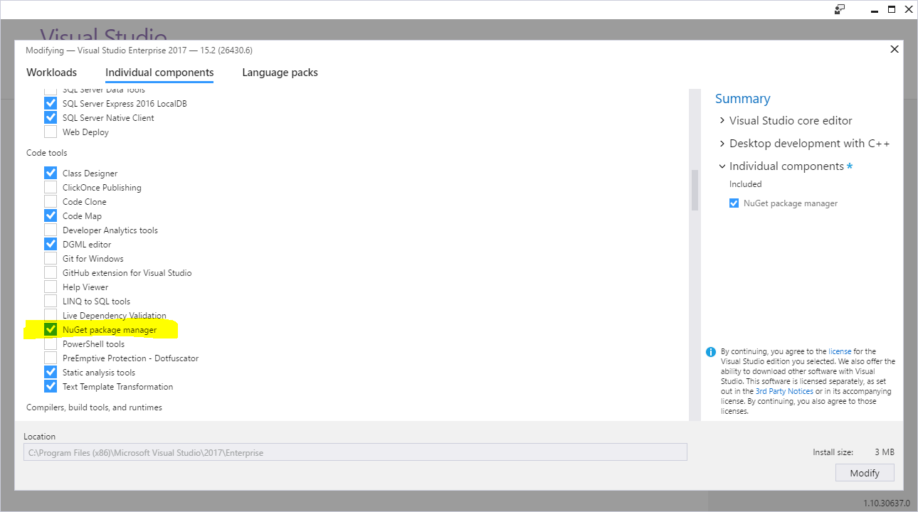 visual studio community 2017 mac nuget package manager