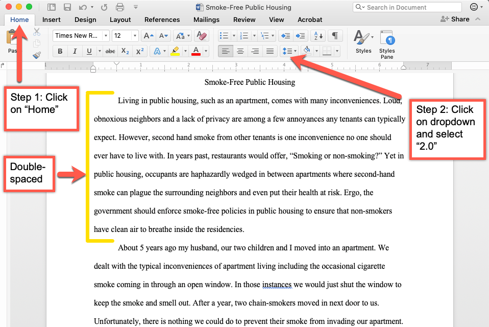 how to double space an essay in word