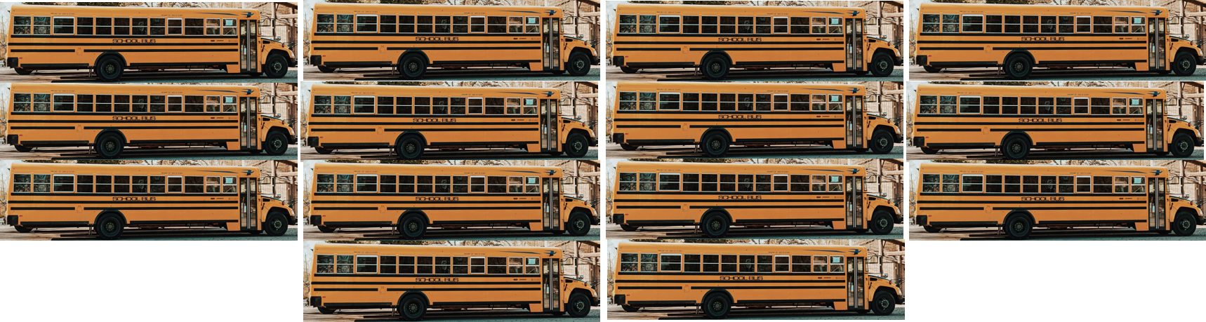 The following fourteen images are yellow school busses.