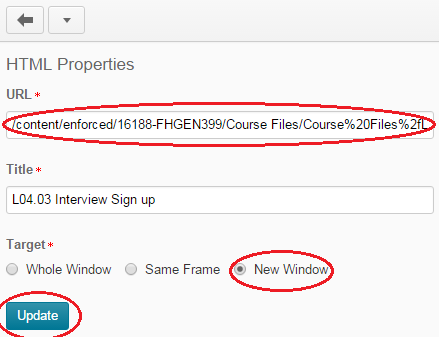 Paste the URL, click new window, click update Paste the URL, click new window, click update