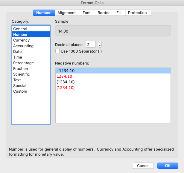 Negative Numbers In Excel