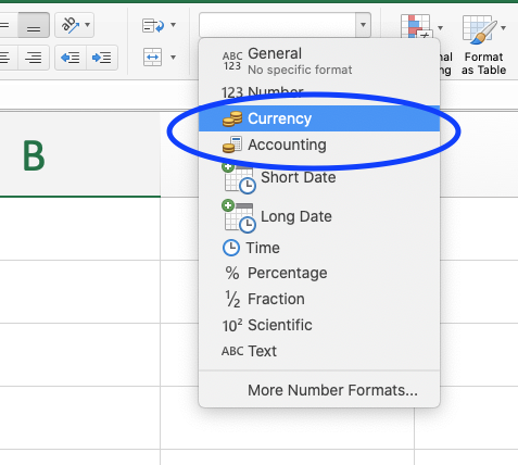 Format Numbers to Currency in Excel