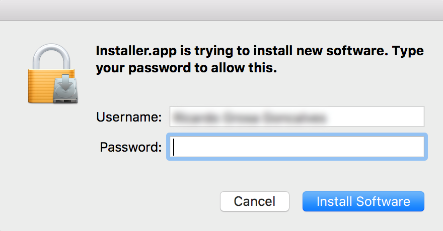 Mac username and password required